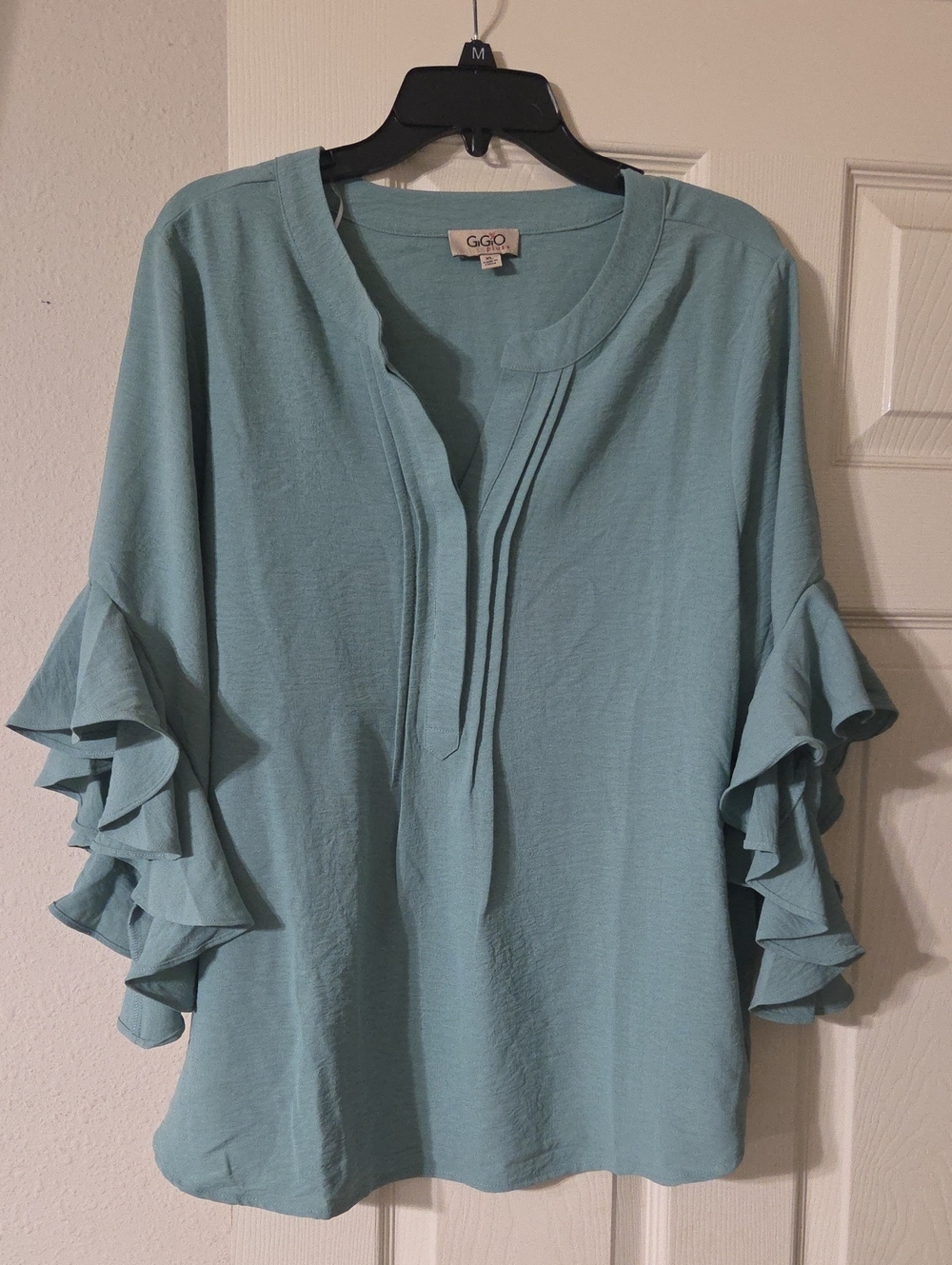 Teal 3/4 Ruffle Sleeve Women's Top XL